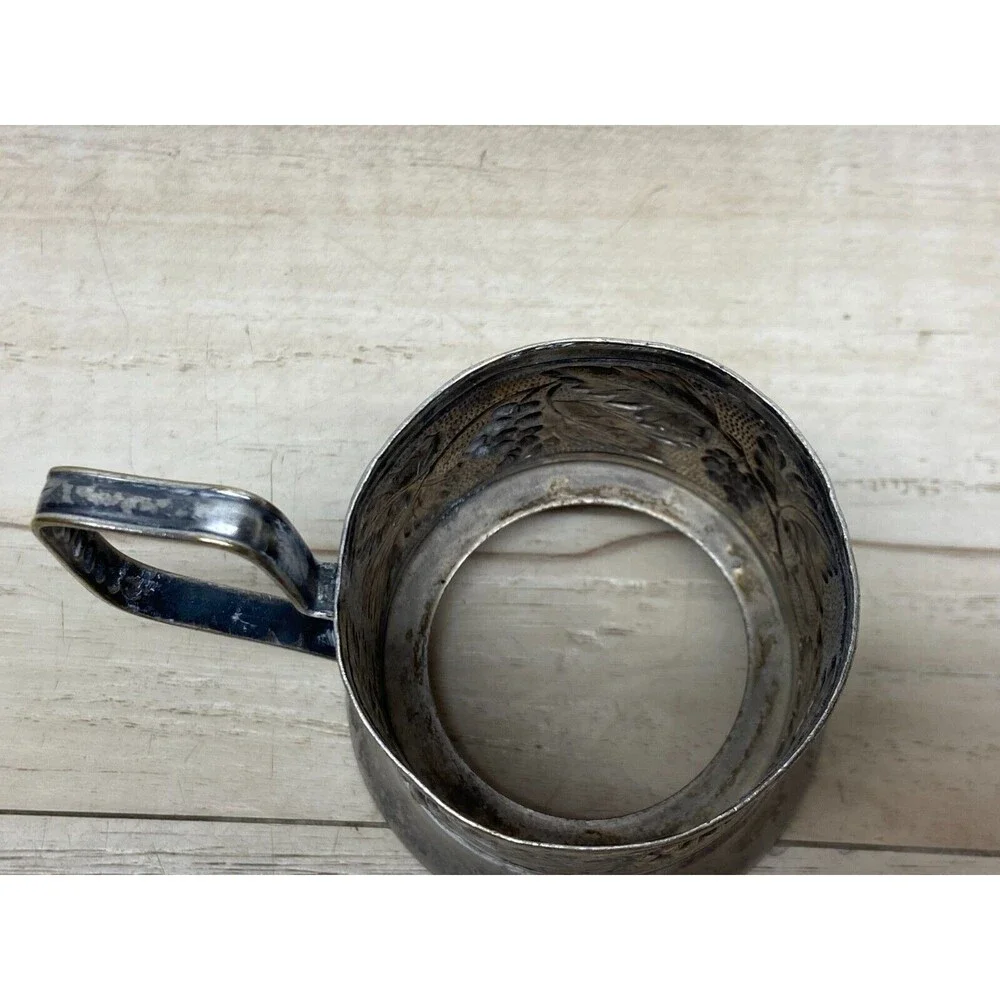 Vtg Unbranded Silver Plated Podstakannik Tee Cup Holder Grape Branch Pattern